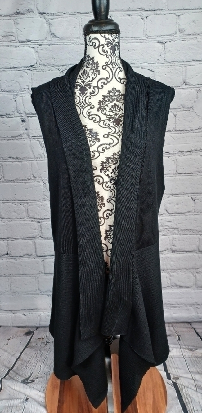 Joan Vass women's open front shark bit hem sweater vest size large knit b19